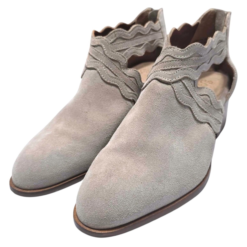 Seychelles Women Taupe Suede Wavy Cutout Ankle Booties Block Heel Size 9.5 - Picture 11 of 11